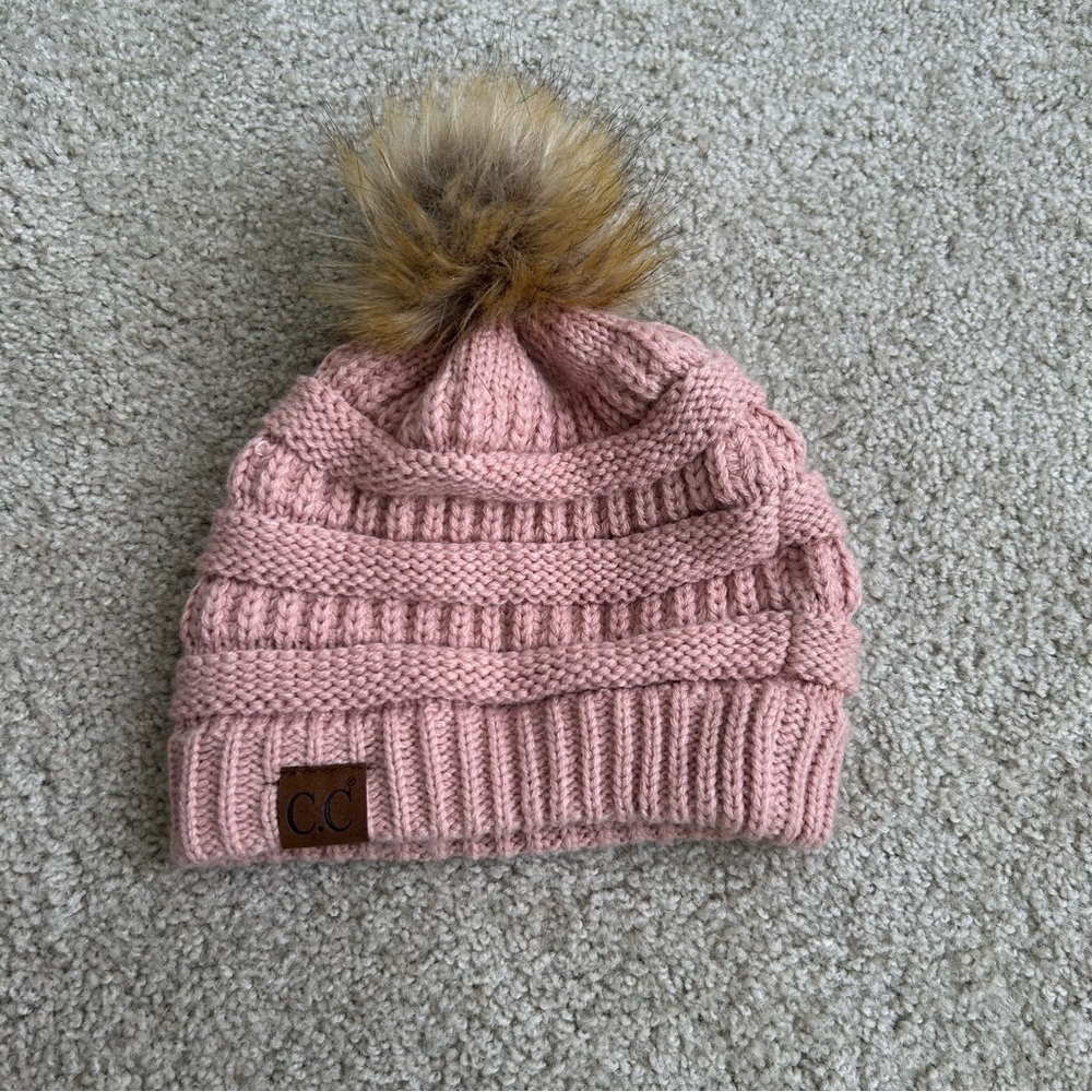 CC Brand Pink Knit Pom-Pom Beanie